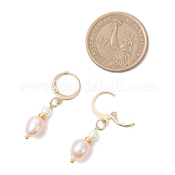 Oval Brass Natural Freshwater Pearl Leverback Earrings&nbsp;EJEW-JE06815