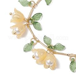 Flower Leaf Shell Pearl & Acrylic Charm Bracelets&nbsp;BJEW-TA00535-04