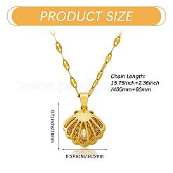 Seashell Pearl Necklace Clear Cubic Zirconia Shell Cage Dangle Necklace Summer Scallop Choker Charm Stainless Steel Jewelry for Women Beach&nbsp;JN1114A