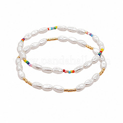 2Pcs 2 Styles Oval Imitation Pearl and Seed Beads Beaded Stretch Bracelet Sets&nbsp;KV4840