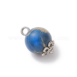 Dyed Natural Imperial Jasper Round Charms with Brass Loops&nbsp;PALLOY-JF04140
