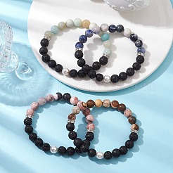 8mm Round Natural Lava Rock & Gemstone & Shell Pearl Beaded Stretch Bracelets for Women Men&nbsp;BJEW-JB10314