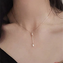 925 Sterling Silver Pave Clear Cubic Zirconia Teardrop with Rectangle Tassel Y Necklaces for Women&nbsp;FS-WGE0FA3-02