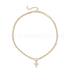 Brass Micro Pave Clear Cubic Zirconia Cross Pendant Necklaces&nbsp;NJEW-JN05381