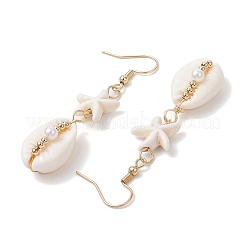 Star with Shell Shape Synthetic Turquoise Beads Dangle Earrings&nbsp;EJEW-JE06398-02