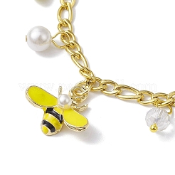 Shell Pearl & Alloy Enamel Bees Charm Bracelet&nbsp;BJEW-JB10040