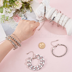 2 Sets 2 Styles Alloy Chain Bracelets & Bangles Set for Women&nbsp;BJEW-SP0001-34A