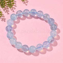 Natural Aquamarine Round Bead Stretch Bracelets for Men Women&nbsp;BJEW-U034-01B-01