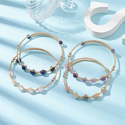 4Pcs 4 Style Natural Mixed Gemstone Round Beaded Cuff Bangles Set&nbsp;BJEW-JB10112