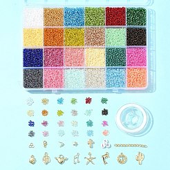 DIY Round Glass Seed Beads & Alloy Charms Bracelet Making Kits&nbsp;DIY-FS0007-19