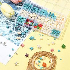 DIY Synthetic Turquoise & Natural Cowrie Shell Beads Jewelry Making Finding Kits&nbsp;DIY-FS0005-98