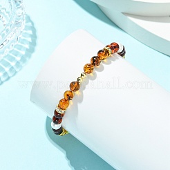 Nautral Amber & Shell Pearl Round Beads Stretch Bracelets for Women&nbsp;BJEW-JB13897