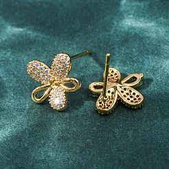 Brass Micro Pave Cubic Zirconia Stud Earrings Findings for Women&nbsp;EJEW-F418-13G