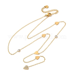 304 Stainless Steel Crystal Rhinestone Heart Lariat Necklaces&nbsp;NJEW-R026-10G