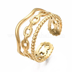 304 Stainless Steel Cable Chain Open Cuff Ring&nbsp;RJEW-T023-40G