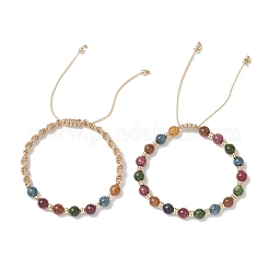 2Pcs Adjustable Natural Green Jade Imitation Tourmaline & Brass Beads Braided Bead Bracelets for Women&nbsp;BJEW-JB13542-01
