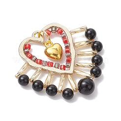 3Pcs 3 Styles Natural Black Onyx(Dyed & Heated) & Carnelian & Rose Quartz & Glass Seed Beads Pendants&nbsp;PALLOY-MZ00444