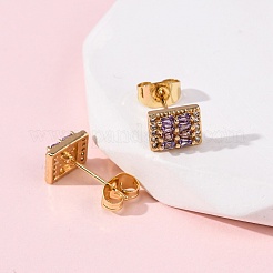 Brass Micro Pave Cubic Zirconia Rectangle Stus Earrings&nbsp;EJEW-K267-21G