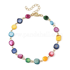Dyed Natural Shell Nuggets Beaded Chain Anklets&nbsp;AJEW-AN00846