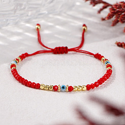 Bohemian Glass & Brass Beads Braided Bead Bracelets for Women&nbsp;BJ5189-3