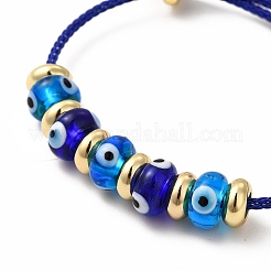 Lampwork Evil Eye & Brass Beaded Bangle&nbsp;BJEW-L679-04G-04