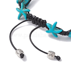 Synthetic Turquoise Starfish & Turtle Braided Bead Bracelet&nbsp;BJEW-TA00388-01