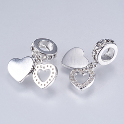 Brass Cubic Zirconia European Dangle Charms&nbsp;ZIRC-F074-04