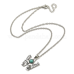 Letter A~Z Antique Silver Plated Alloy with Synthetic Turquoise Pendant Necklaces&nbsp;NJEW-G080-01W