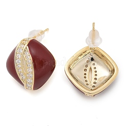 Brass Enamel Stud Earrings&nbsp;EJEW-B115-01G-02