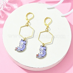 Rack Plating Alloy Cat Dangle Leverback Dangle Earrings&nbsp;EJEW-JE05502