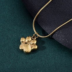 304 Stainless Steel Dog Paw Print Pendant Necklaces for Women&nbsp;NJEW-Z044-13G