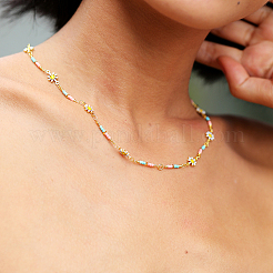 Bohemian Beach Vacation Brass Enamel Sunflower Handmade Link Chain Necklaces Women's Date Gift&nbsp;HM4276
