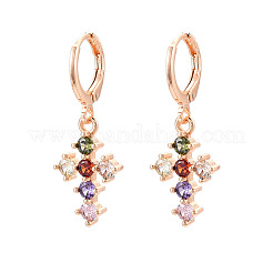 Cross Brass Micro Pave Cubic Zirconia Dangle Leverback Earrings&nbsp;EJEW-N058-17B-G