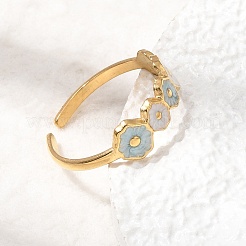 Flower 304 Stainless Steel Enamel Cuff Open Rings for Women&nbsp;RJEW-T033-01B