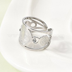 Religion 201 Stainless Steel with Rhinestone Open Cuff Rings for Men&nbsp;RJEW-Z135-01P