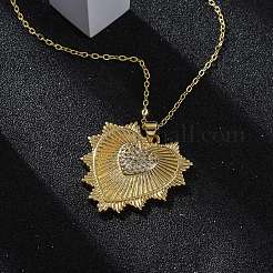 Brass Micro Pave Clear Cubic Zirconia Heart Pendant Necklaces for Women&nbsp;LS-NJEW-S438-07C-G