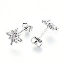 Brass Micro Pave Clear Cubic Zirconia Stud Earrings&nbsp;X-EJEW-T046-28P-NF