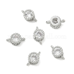 SHEGRACE Brass Pave Clear Cubic Zirconia Flat Round Connector Charms&nbsp;XGRQ3D158-499P