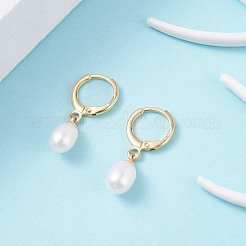 Natural Pearl Beads Drop Huggie Hoop Earrings for Women&nbsp;EJEW-JE04757-03