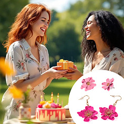 2 Pairs 2 Styles Iron Flower Dangle Earrings and Sweet and Stylish Multi-layer Petal Flower Stud Earrings&nbsp;EJEW-TA0001-80A