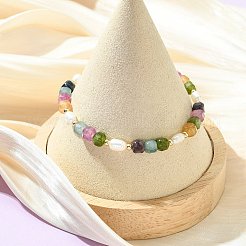 Natural Multicolor Tourmaline & Brass Beaded Bracelets for Women&nbsp;BJEW-JB13959