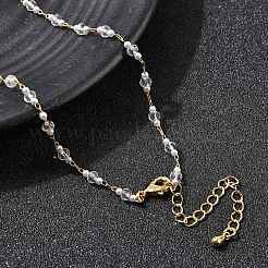 Handmade Brass & Faceted Rondelle Glass & Imitation Pearl Link Chain Necklaces for Women&nbsp;NJEW-F353-01G