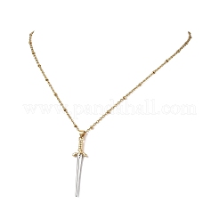 Sword Shaped Brass Pendant 304 Stainless Steel Satellite Chain Necklaces for Men&nbsp;NJEW-JN06206