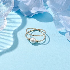 Round Shell Pearl Beaded Ring&nbsp;RJEW-TA00134