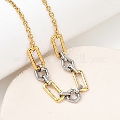 Two Tone 304 Stainless Steel Hexagon and Rectangle Link Chain Necklaces for Women&nbsp;NJEW-A074-03GP