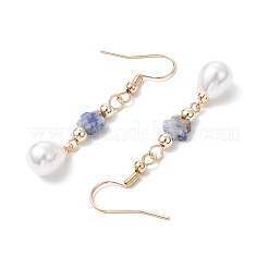 Flower with Teardrop 304 Stainless Steel ABS Plastic Imitation Pearl Dangle Earrings&nbsp;EJEW-JE06419