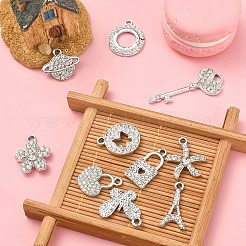 10Pcs 10 Style Platinum Tone Alloy Rhinestone Pendants&nbsp;ALRI-YW0001-13