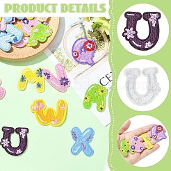 26Pcs 26 Styles Letter A~Z with Flower Polyester Self Adhesive Embroidered Patches&nbsp;ST-CJ0047-001