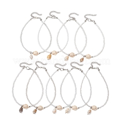 9Pcs 9 Styles Summer Beach Natural Shell Charms Glass Beaded Anklets&nbsp;AJEW-AN00777