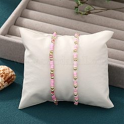 2Pcs 2 Colors Pink Color Palette Brass & Glass Seed Beaded Stretch Bracelet Sets&nbsp;BJEW-SW001590